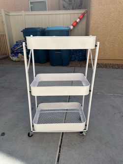 3-Tier Rolling Metal Utility Cart – White