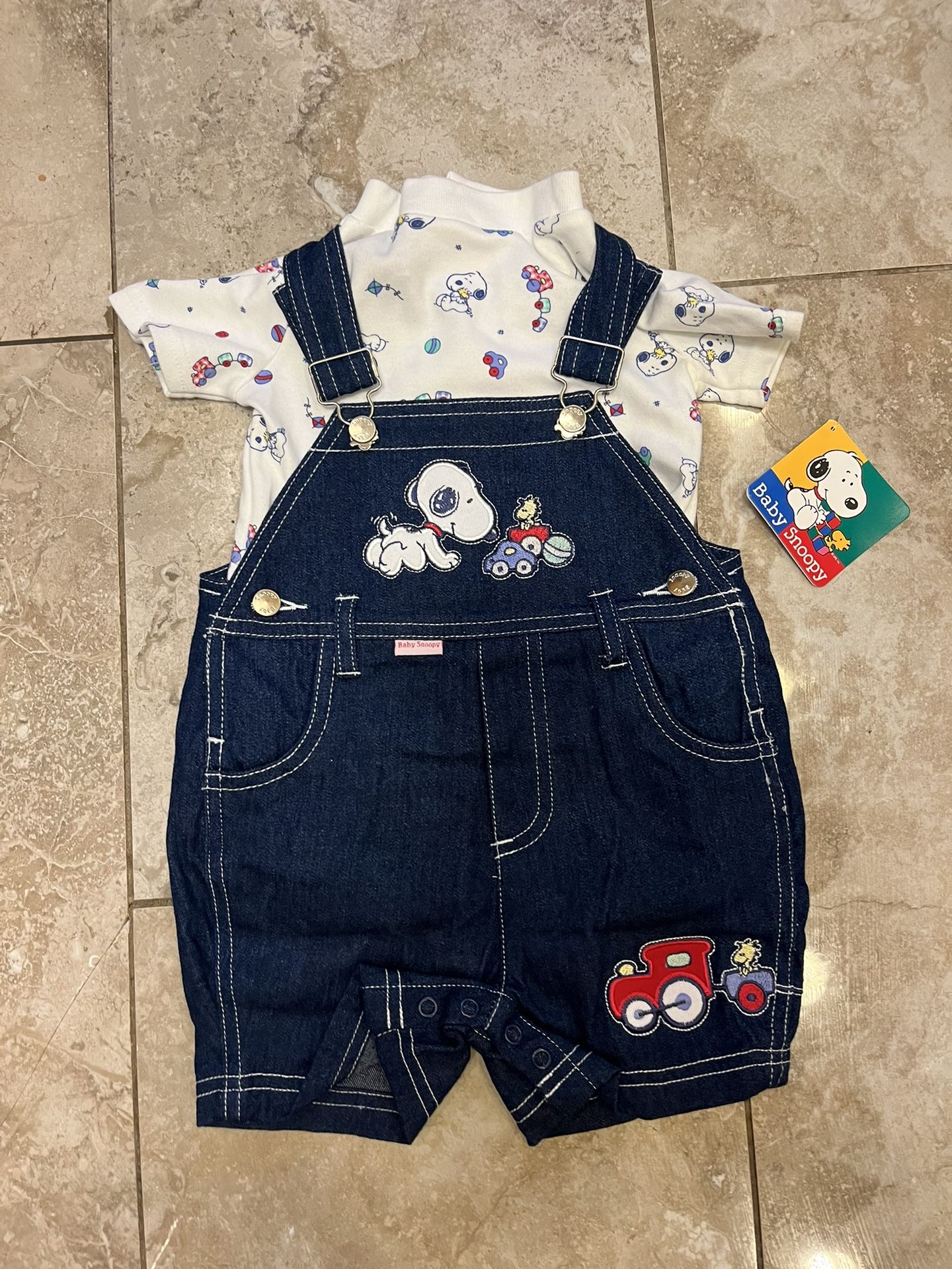 Vintage ~Y2K Baby Snoopy 6/8 Month Two-Piece Shirt and Jean Embroidered Overall