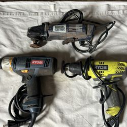 2 Electric Ryobi Drills &  Chicago Angle Grinder