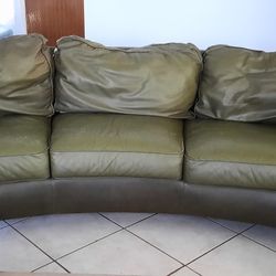         SOLD Green Leather Sofa N 2 Tan Leather Chairs