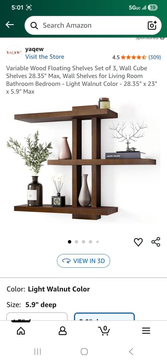 Wood Floating Shelves Set of 3, Wall Cube Shelves 28.35" Max, Wall Shelves for Living Room Bathroom Bedroom - Light Walnut Color - 28.35" x 23" x 5.9"