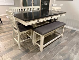 Counter Height Dining Table Set with 5Chairs and Bench