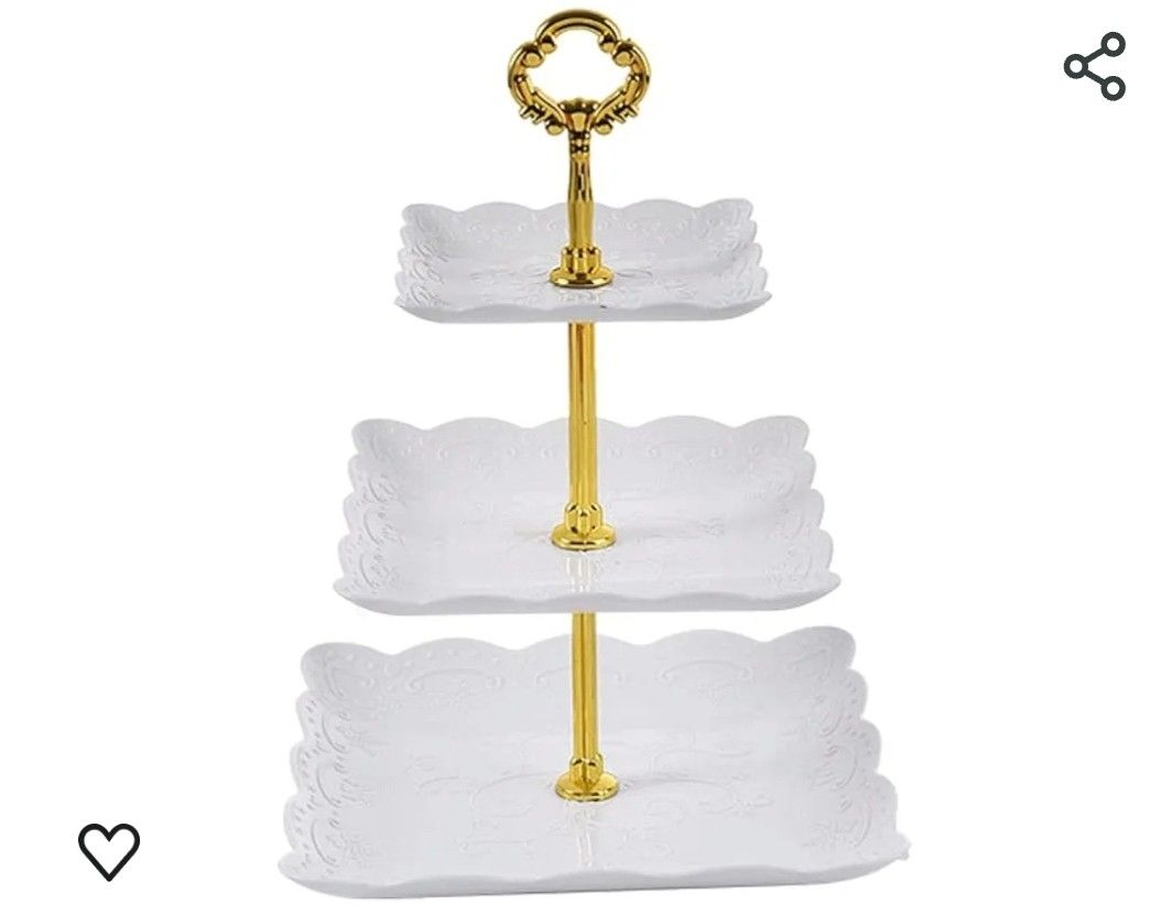 
3 Tier Plastic Cupcake Stand, Tiered Serving Cake Stand, Square White Embossed Dessert Stand, Weddings Parties Pastry Serving Tray (White)