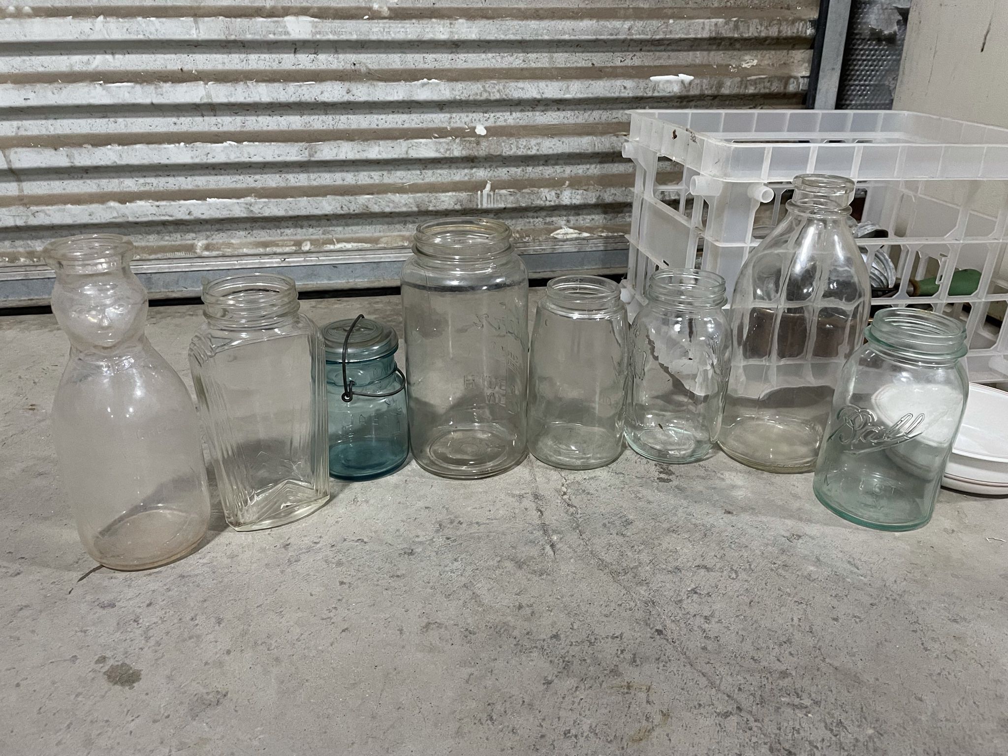 Antique Mason Jars, Milk Jugs, Glassware