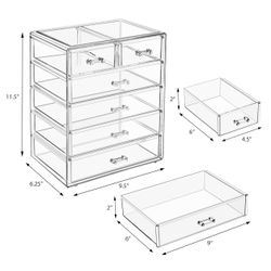 SORBUS Clear Acrylic Makeup Vanity Desk Organizer (4x Large 2x Small Drawer)