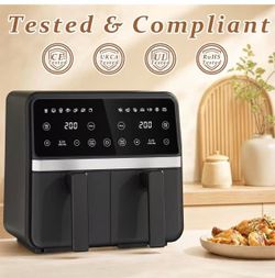 Double Air Fryer, 2 Baskets for Roast, Quick Meal, Black$40