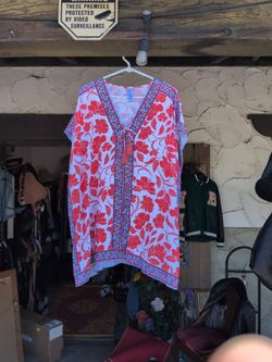 Tommy Bahama Red Floral Sheer Swim Cover-Up Kaftan
