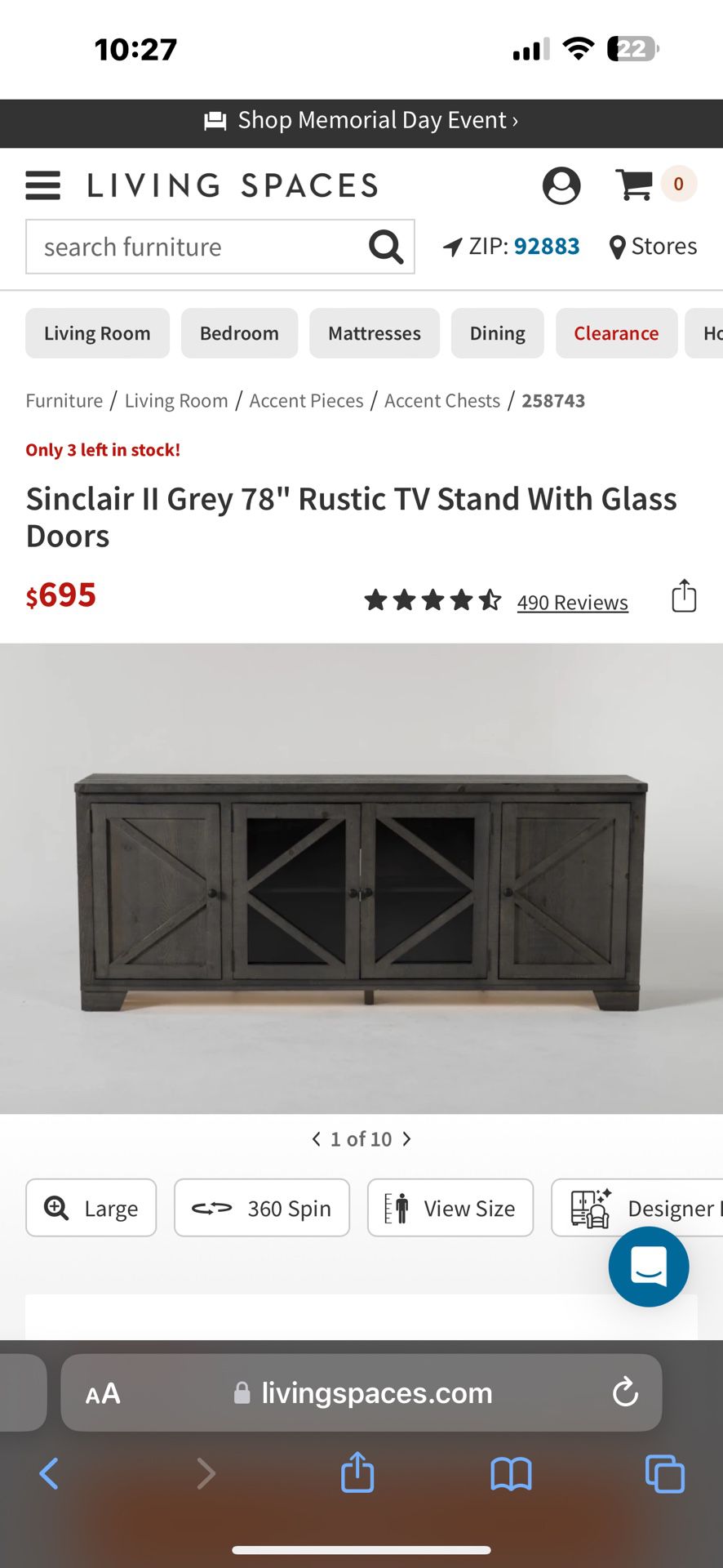 Living Spaces Sinclair Grey 74 In TV Stand