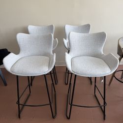 Counter Stool Set of 4 - Contemporary Bucket Seat Black Metal, Light Grey Noise Fabric