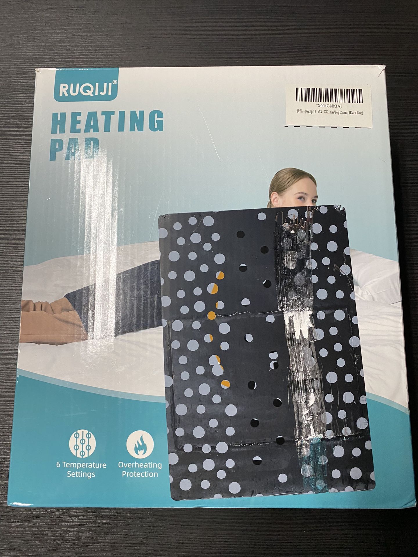 Ruqiji Heating Pad 17”x33” Helps With Leg Cramps & Back Pain (Blue, 6 Levels)