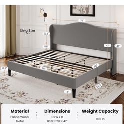 Allewie King Size Bed Frame, Upholstered Wingback Platform with 47" Tall Tufted Headboard, Plush Velvet Fabric, Modern Minimalist Design, No Box Sprin