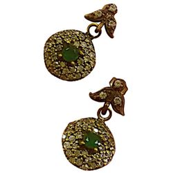 Emerald Gems FINE ART DANGLE POST EARRINGS Solid 925 Sterling Silver/Gold UNISEX Round Gemstones Pave Diamond Topaz Brilliant EXCLUSIVE