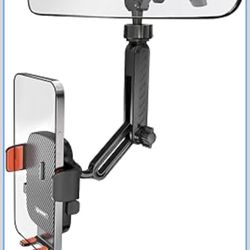 Rearview Mirror Phone Holder for Car 360°Rotatable and Retractable, Auto Clamp Car Phone Mount with Multi-Angle Adjustment Compatible with All 4-7 Inc