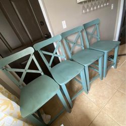 Set Of 4 Rustic Chairs/Stools