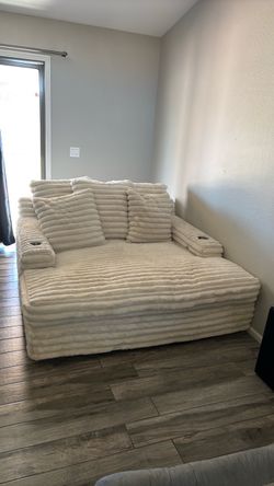 Oversized Cream Plush Loveseat Chaise Lounge