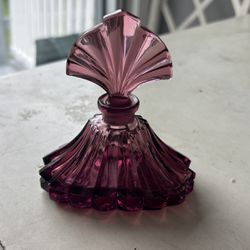 Vintage Purple Pressed Glass Perfume Bottle With Fan Stopper