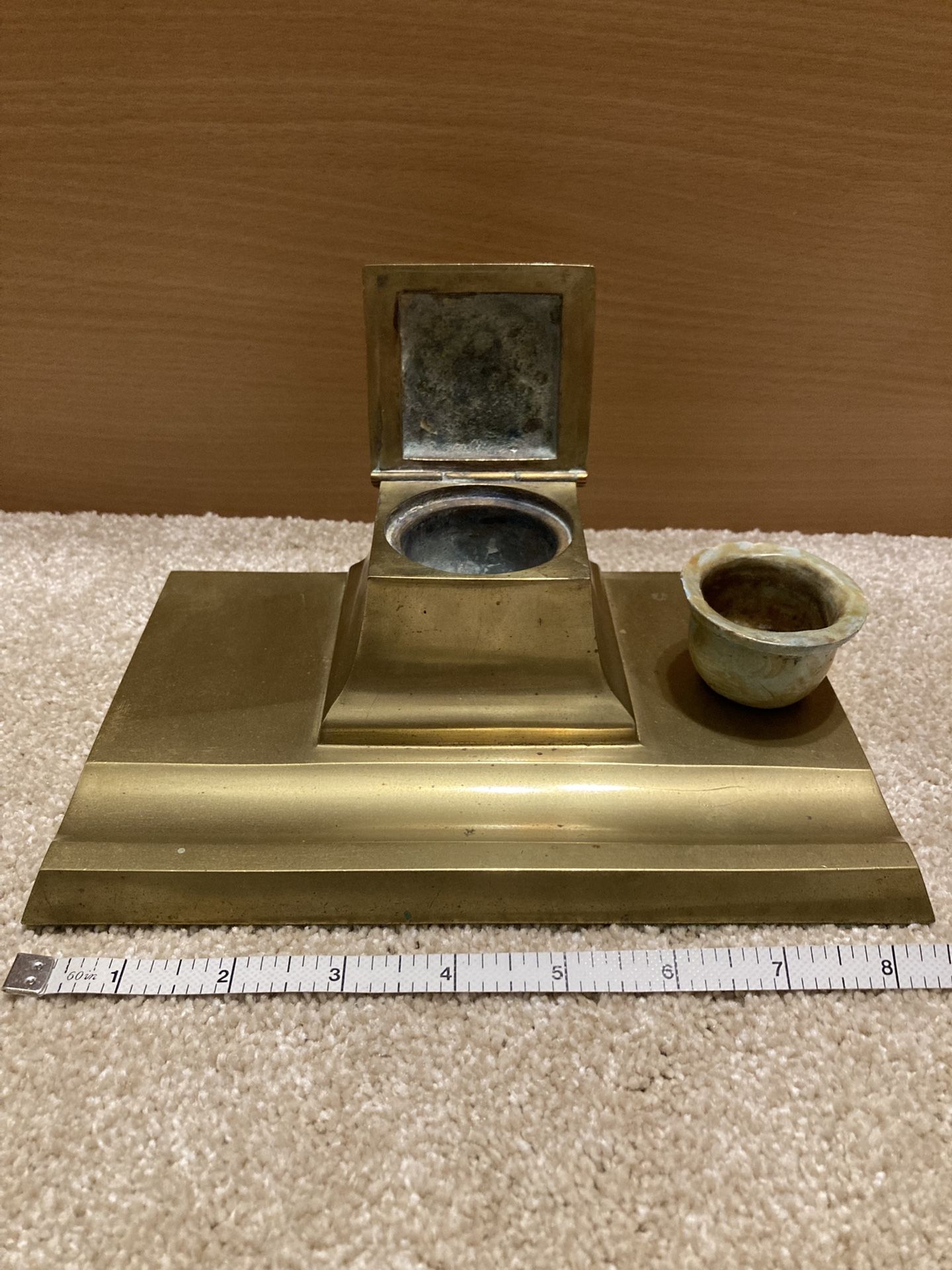 Vintage Brass Inkwell Art Deco 9” x 6”