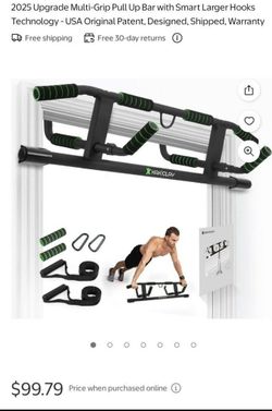 New Upgrade Pull Up Bar for Doorway with Ergonomic Grip - Upto 440 Lbs Capacity, No Screwing or Slipping - USA Original Patent, Designed,.... NEW IN B