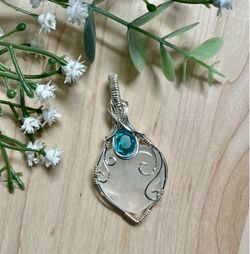 Clear Quartz Heart Pendant with Blue Crystal Accent