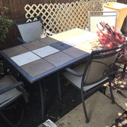 Patio Set 5  Chairs Umbreely Stand One Tear In One  Chair Cushions  Will Fix