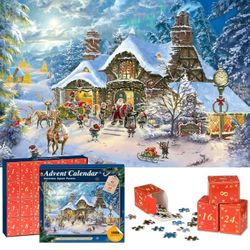 Advent Calendar Christmas Puzzles for Adults and Kids - Santa's Night Before Christmas 1008 Pieces Advent Puzzle Christmas Countdown Puzzles Chri