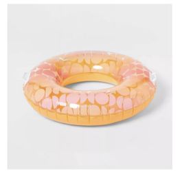 Sun Squad Geometric Inflatable Swim Tube With Handles Peach