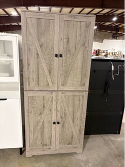 Kitchen Pantry Cabinet, 72” Tall Farmhouse Storage Cabinet with 4 Barn Doors and Adjustable Shelves, Pantry Storage for Kitchen, Living Room, Grey  $1