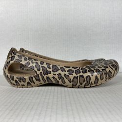 Crocs Kadee Size 8 Womens Shoes Beige Brown Black Leopard Slip-On Ballet Flat