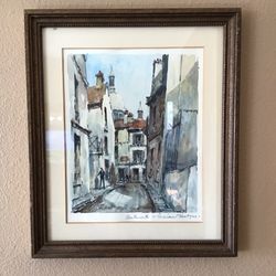 Vintage Original Watercolor Art Paris Street Scene 