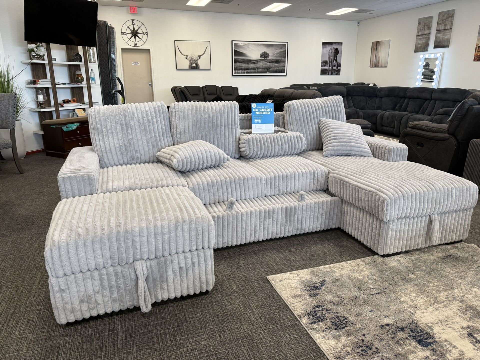 ποΈ Light Gray Corduroy Sectional w/ Pullout + Storage β Only $999!