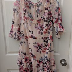 French Connection Linosa Pink Floral Crinkle Tiered Dress Size 4