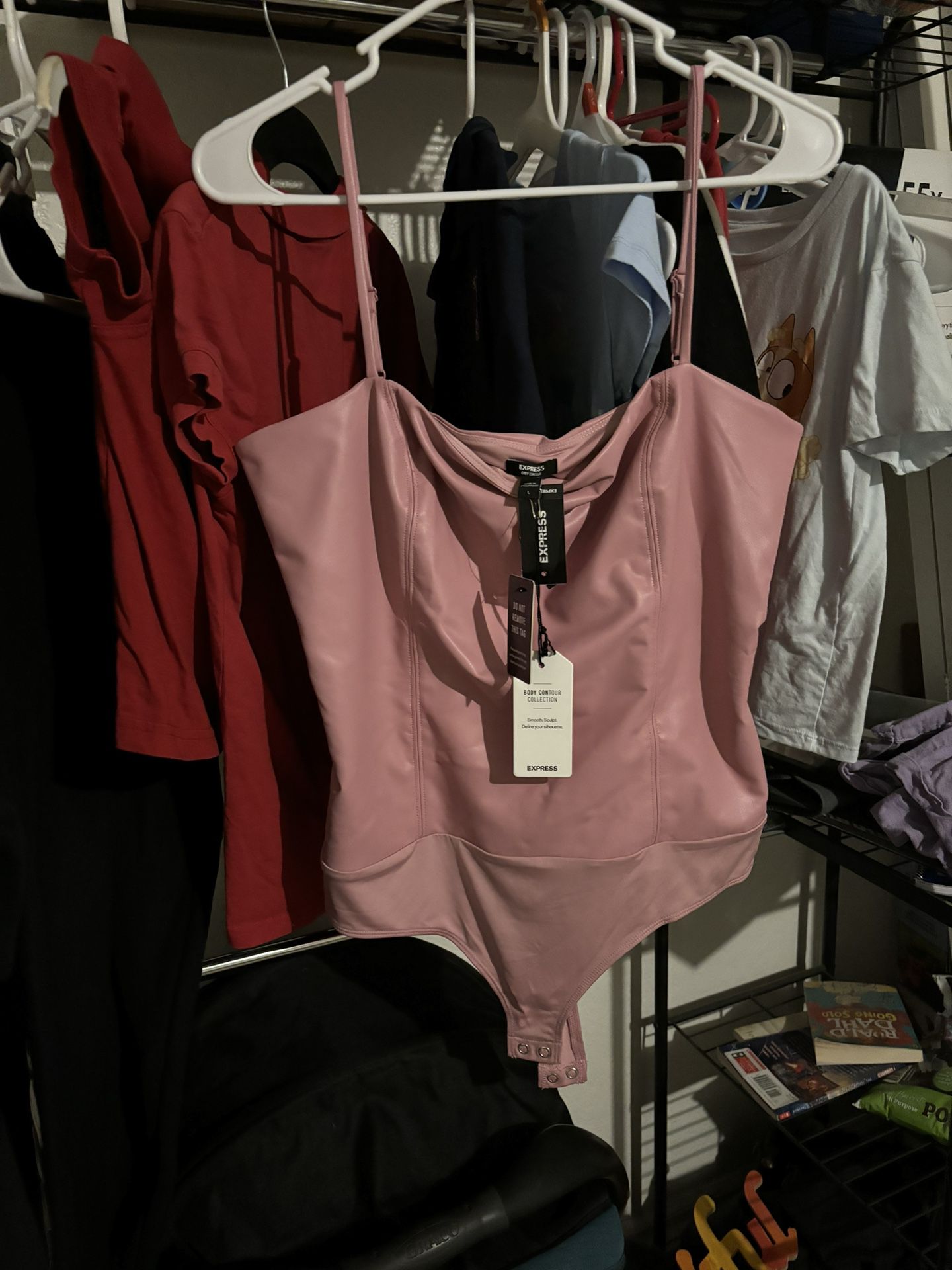 NWT Express Pink Faux Leather  Body suit 