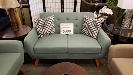 Brand new teal or charcoal retro loveseat + 2 pillows