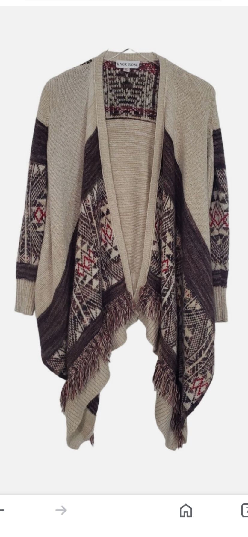 Knox Rose Beautiful Southwestern Fringed Waterfall Drapped Cardigan Large PTP=28 inches