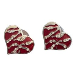Approx 1/2” set of rhinestone red heart post earrings. Silver back does not stick to magnet