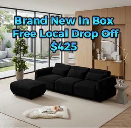 Corduroy fabric black ottoman & couch BRAND NEW SEALED IN BOX π¦