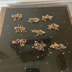 Handmade American Flag Safety Pin Brooches . Set of 9