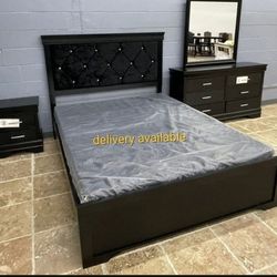 >> Black Upholstered Panel Bedroom Set/Dresser,mirror,nightstand,bed/Queen,King,full,twin Size Available/Ask For A Discount Code, Financing Options 