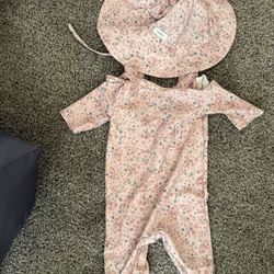 Infant One Piece Bathing Suit Plus Matching Hat
