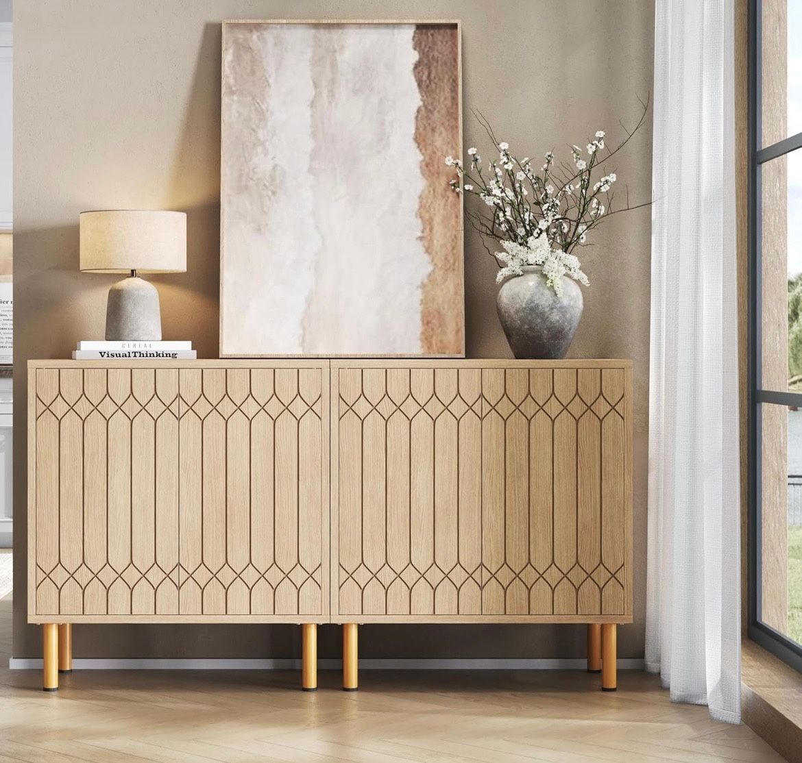 Modern Kitchen Buffet Cabinet, Sideboard Cabinet with Storage, Accent Credenza with Doors and Adjustable Shelves for Kitchen (2 For $300)