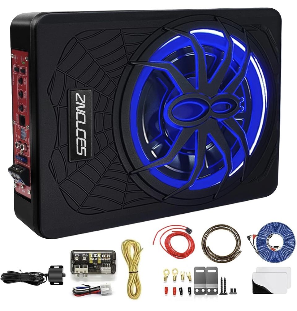 10" 1200W Slim Under-Seat Powered Car Subwoofer with Colorful LED Ambient Lights. NEW IN BOX! π¦