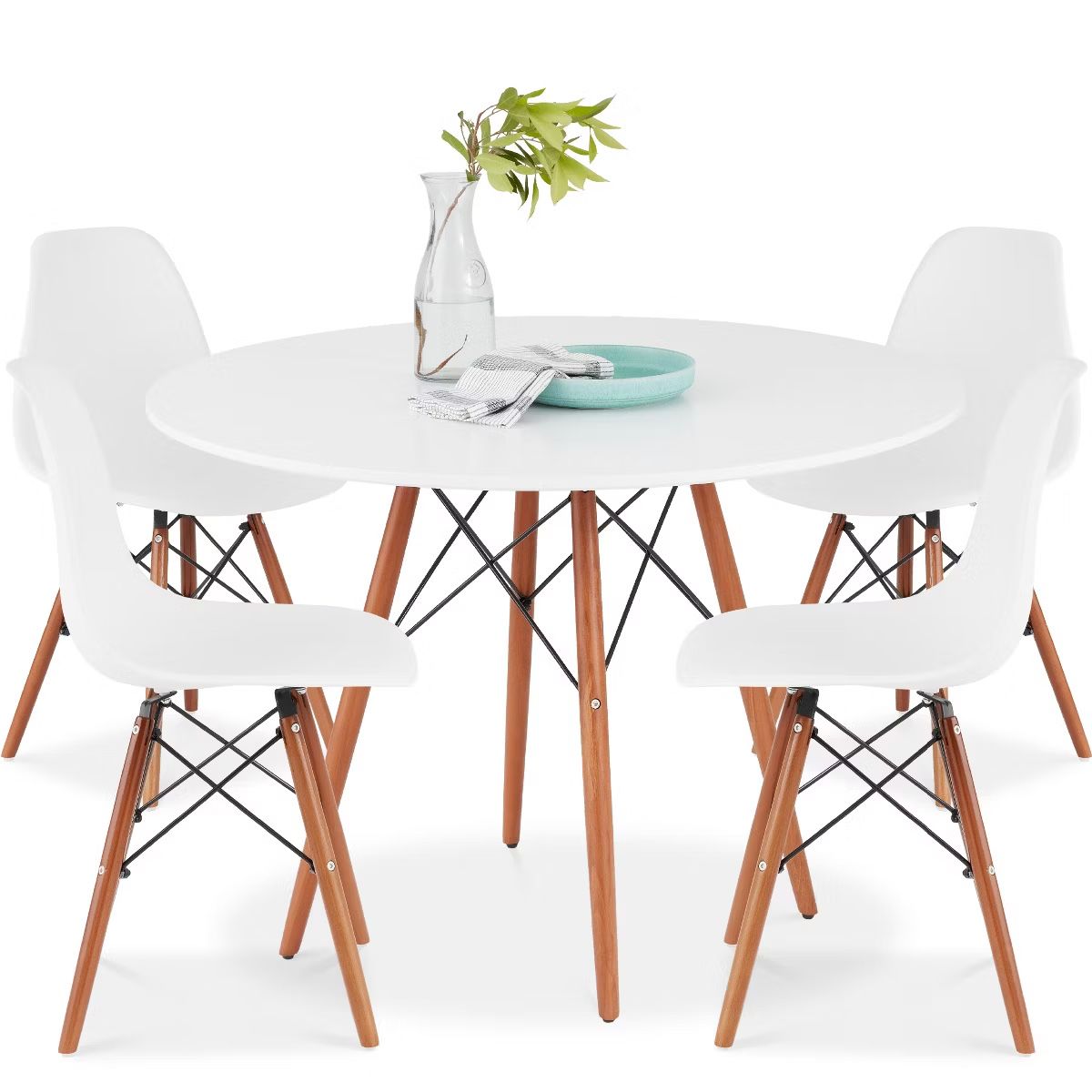 Best Choice Products 5-Piece Compact Mid-Century Modern Dining Set w/ 4 Chairs, Wooden Legs