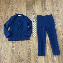 Size 8 Boys Two-Piece H&M Brand Blue Suit with Coordinating Neck Tie