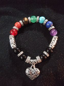 Silver Heart multicolor chakra bracelet