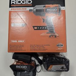 Ridgid 18v 3/4 Impact Wrench With Battery And Charger "1300 LBS Of Torque "