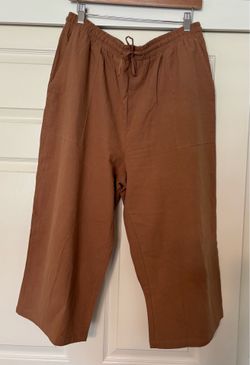 Brown Wide-Leg Drawstring Cropped Pants NWOT