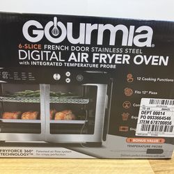 Gourmia French Door 6-Slice Digital Toaster Oven Air Fryer with Integrated Temperature Probe, 24L, Stainless Steel