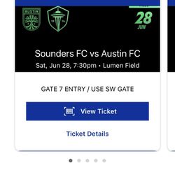2 Sounders Tickets. Today 