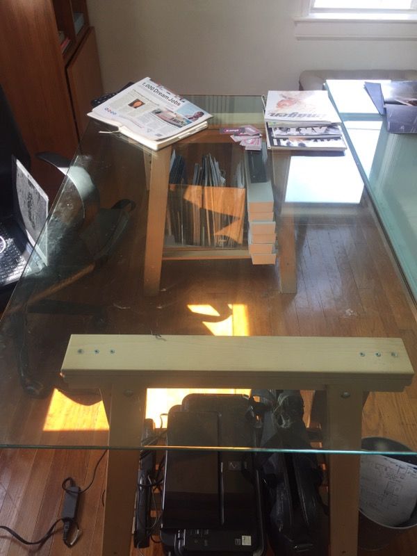 Glass Desk Table Top And Adjule Wood Legs For In Miami Fl Offerup