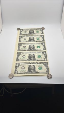 Offset Error Uncut Of 5 $1 Bills Sheet